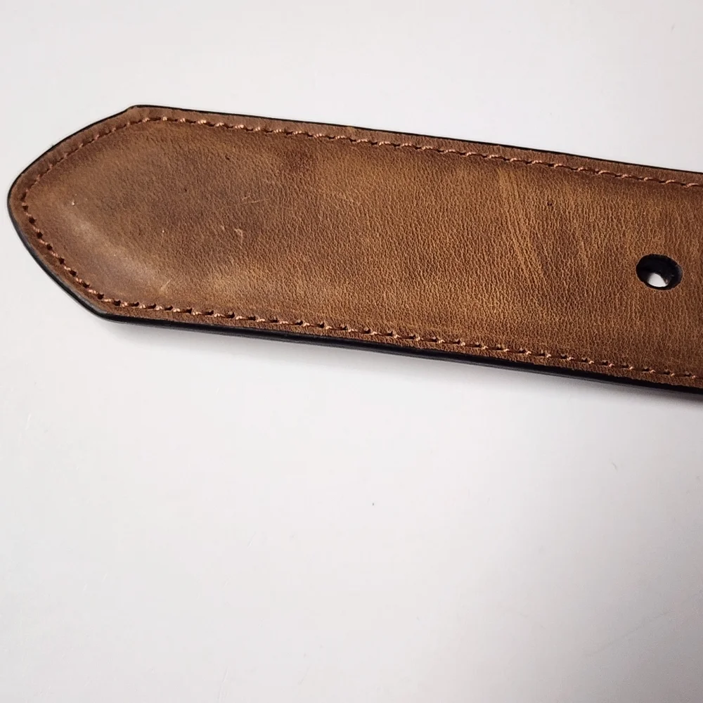 Nocona Belt Sz 32 Brown Tan Genuine Leather Silver Buckle Excellent Condition